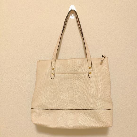 The Sak Pebbled Leather Ivory Cream Shopper Zip Top Tote Shoulder Bag Purse - Picture 3 of 12